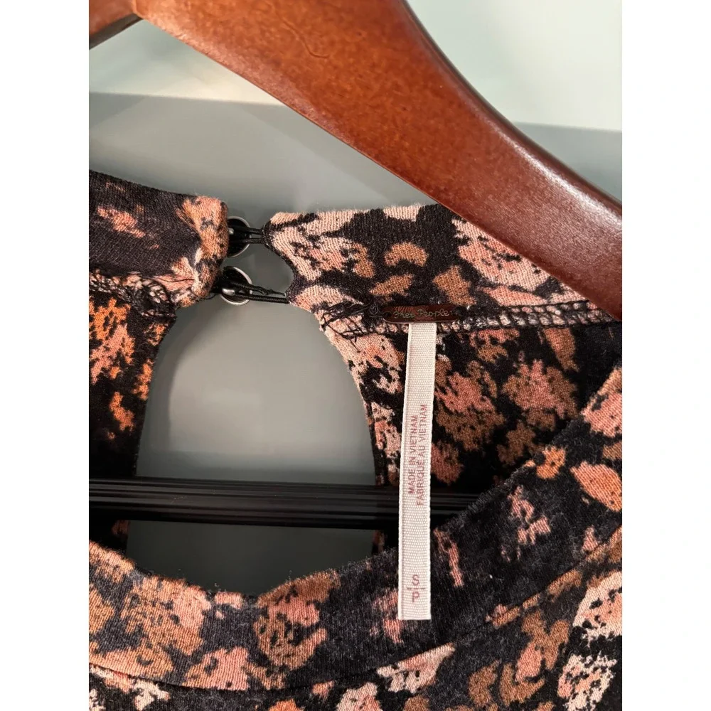 Free People Heartbeats Floral Mini Dress Long Balloon Sleeve Black Dark Academia